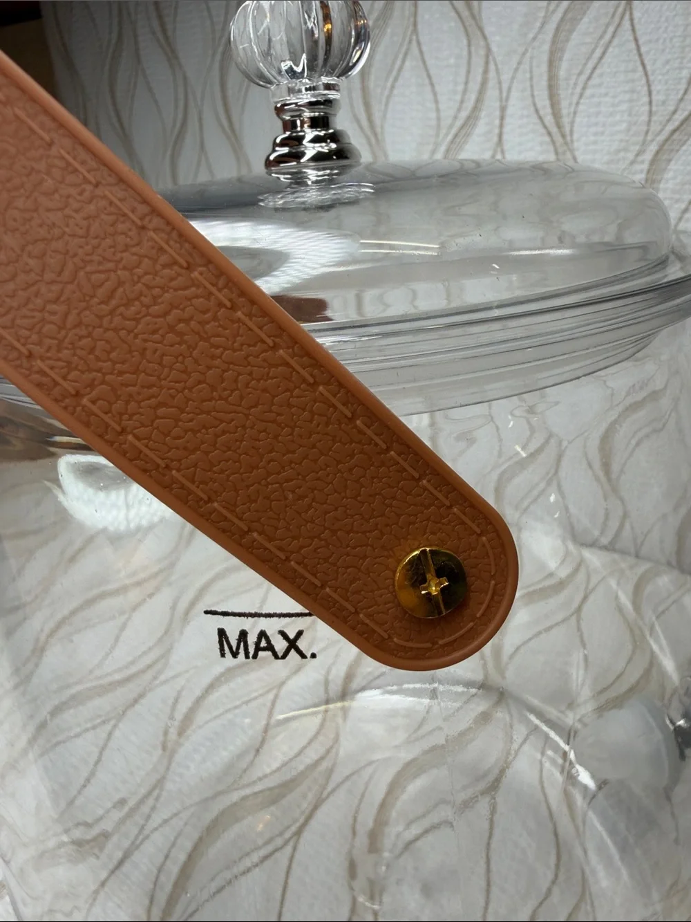 Clear Plastic Beverage Dispenser Brown Faux Leather/ Rubber Strap NWT